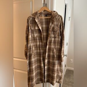 SHEIN Brown Plaid Long Jacket